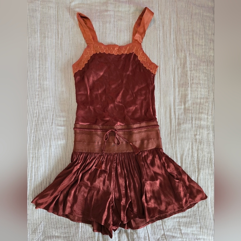 FLANNEL Australia Satin Drop Waist Romper Size 2 (US 6-8) Rust Colored MSRP $480